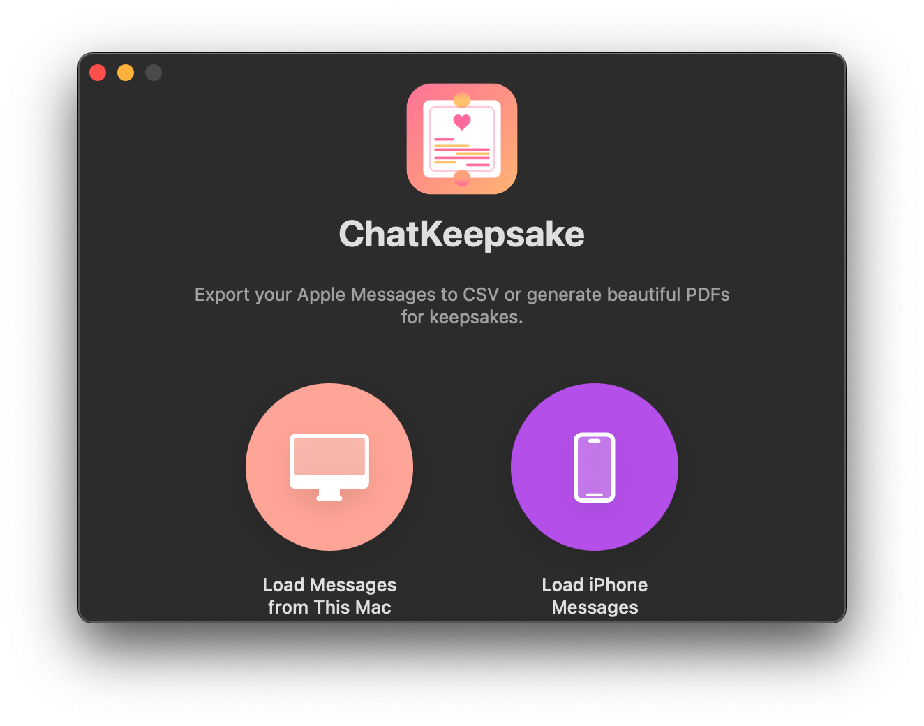 ChatKeepsake macOS Welcome Screen
